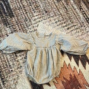 Gingham Puff Sleeve Baby Romper